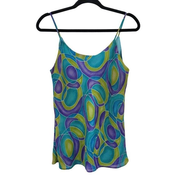 Vintage 70s 2pc Skirt Set L Geometric Psychedelic Maxi Tank Blue Green Mod Funky - Picture 14 of 16